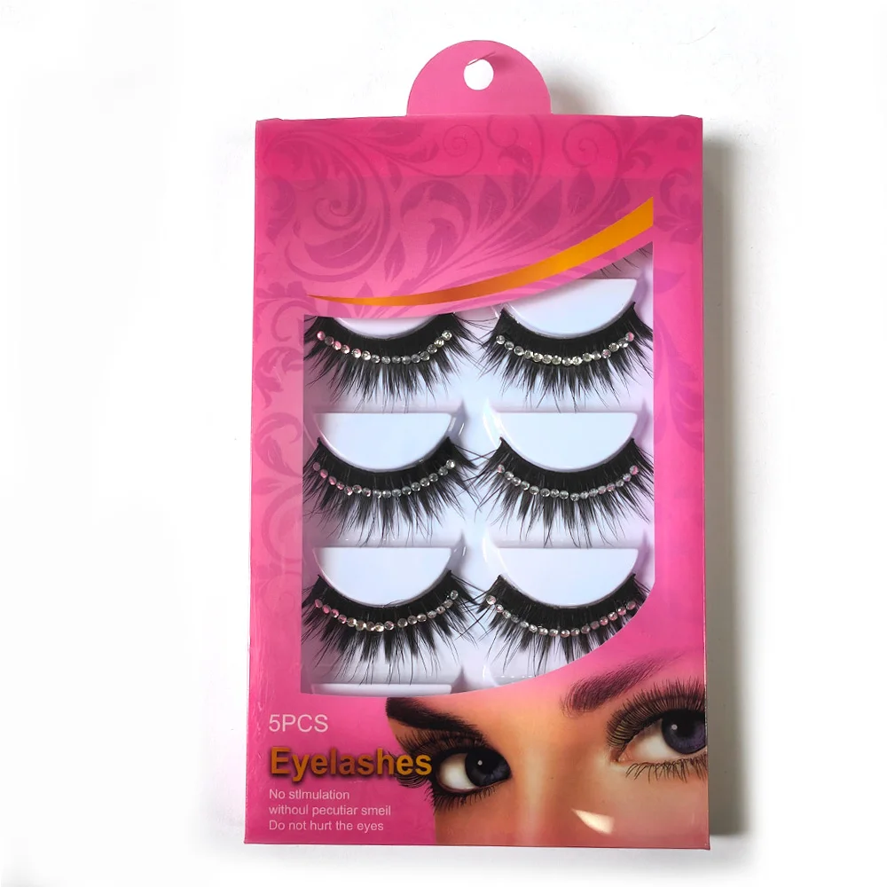 5 أزواج ماكياج الماس الرموش الصناعية طويلة سميكة ثلاثية الأبعاد طبقات التسلق رموش حفلة عرض مسرحي المنصة رمش مستحضرات التجميل