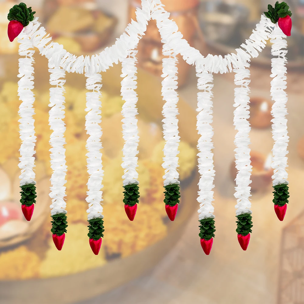 Decoración de cuerda de flor de jazmín simulada, adorno de corona Artificial para Festival, accesorios para colgar en la pared, flor falsa de Diwali para boda