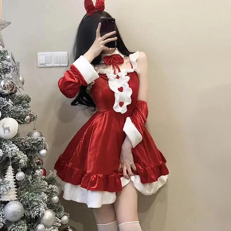 

Christmas Lolita Kawaii Bunny Girl Dress Cosplay Uniform Full Set Bow Maid Outfit Xmas Role Play Costumes New Year Clothing