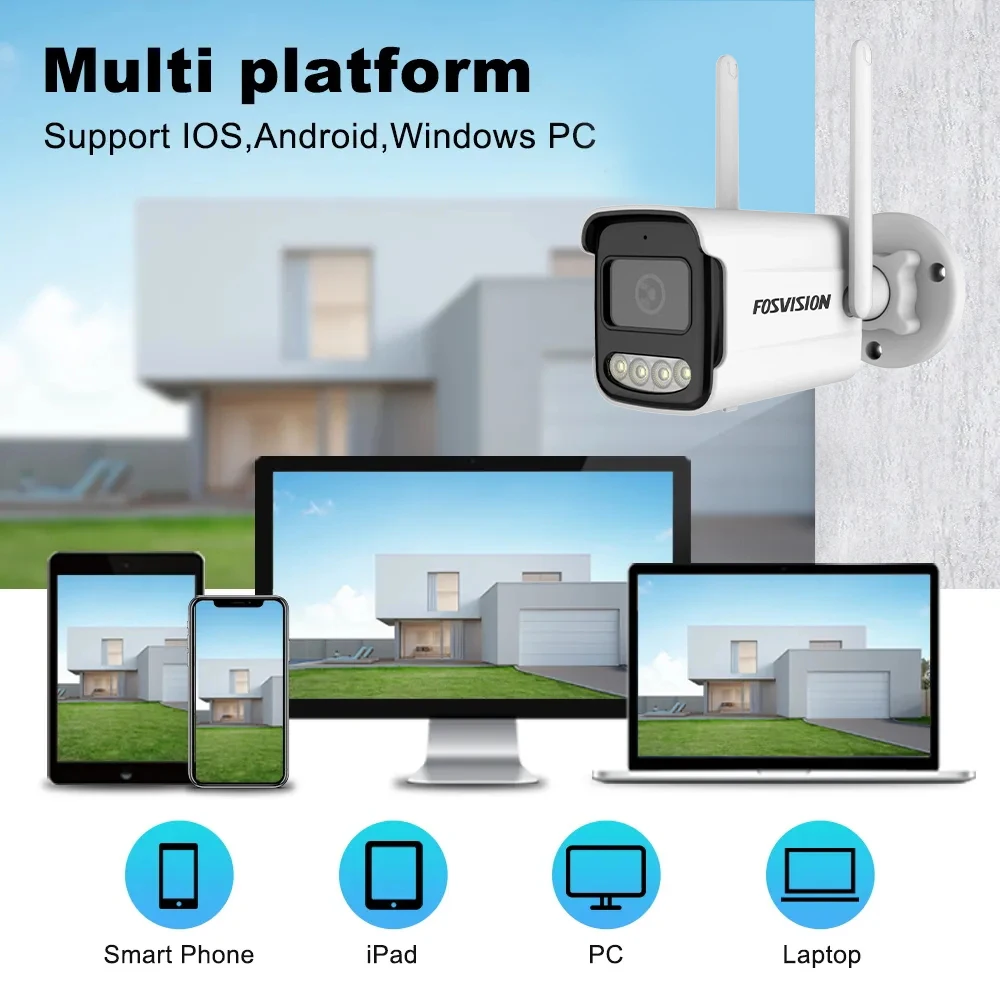 Fosvision 디지털 카메라 CCTV 키트, LED 보안 모니터링, 무선 시스템 감시, 방수, 4ch, 2mp, 12.5, LED 모니터