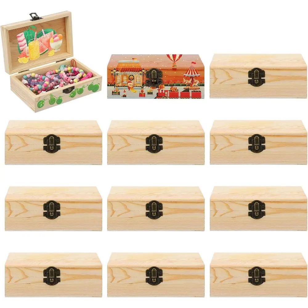 

Unfinished Small Wooden Jewelry Storage Box With Hinged Lid - 12 Pack, 6 x 3.8 x 2 Inch - DIY Craft Keepsake for Kids, Gift, Hom