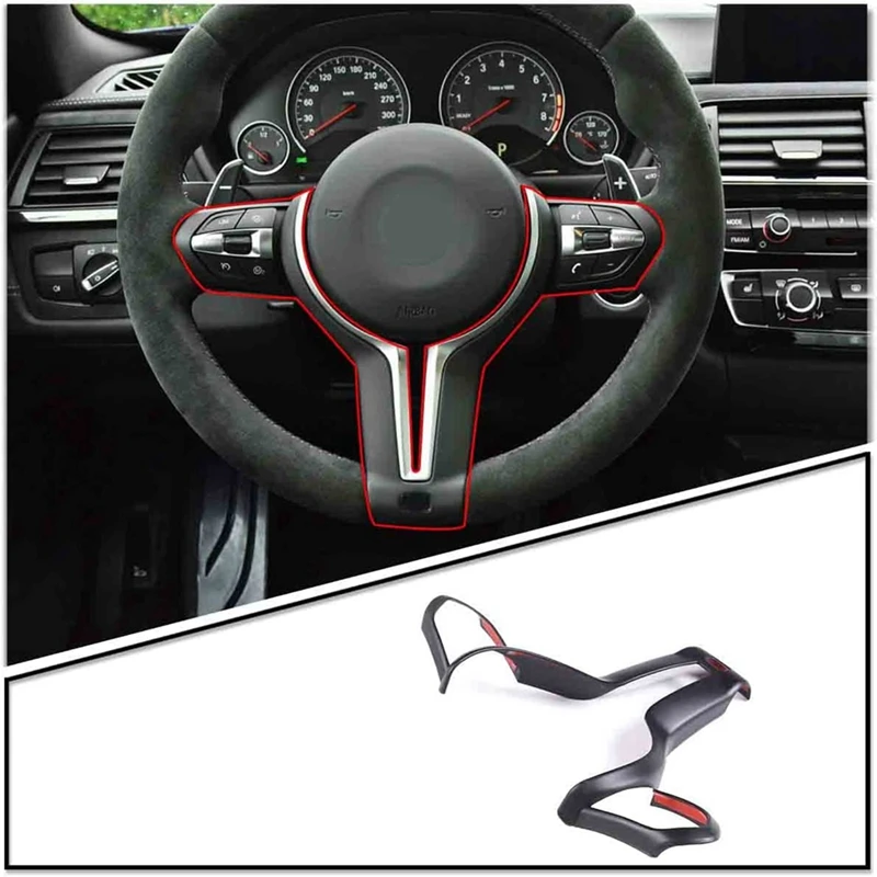 AU04 -Car Steering Wheel Button Cover Trim For BMW F20 F30 F32 F36 F15 F16 F80 F85 M-Sport Interior Accessories, Matte Black