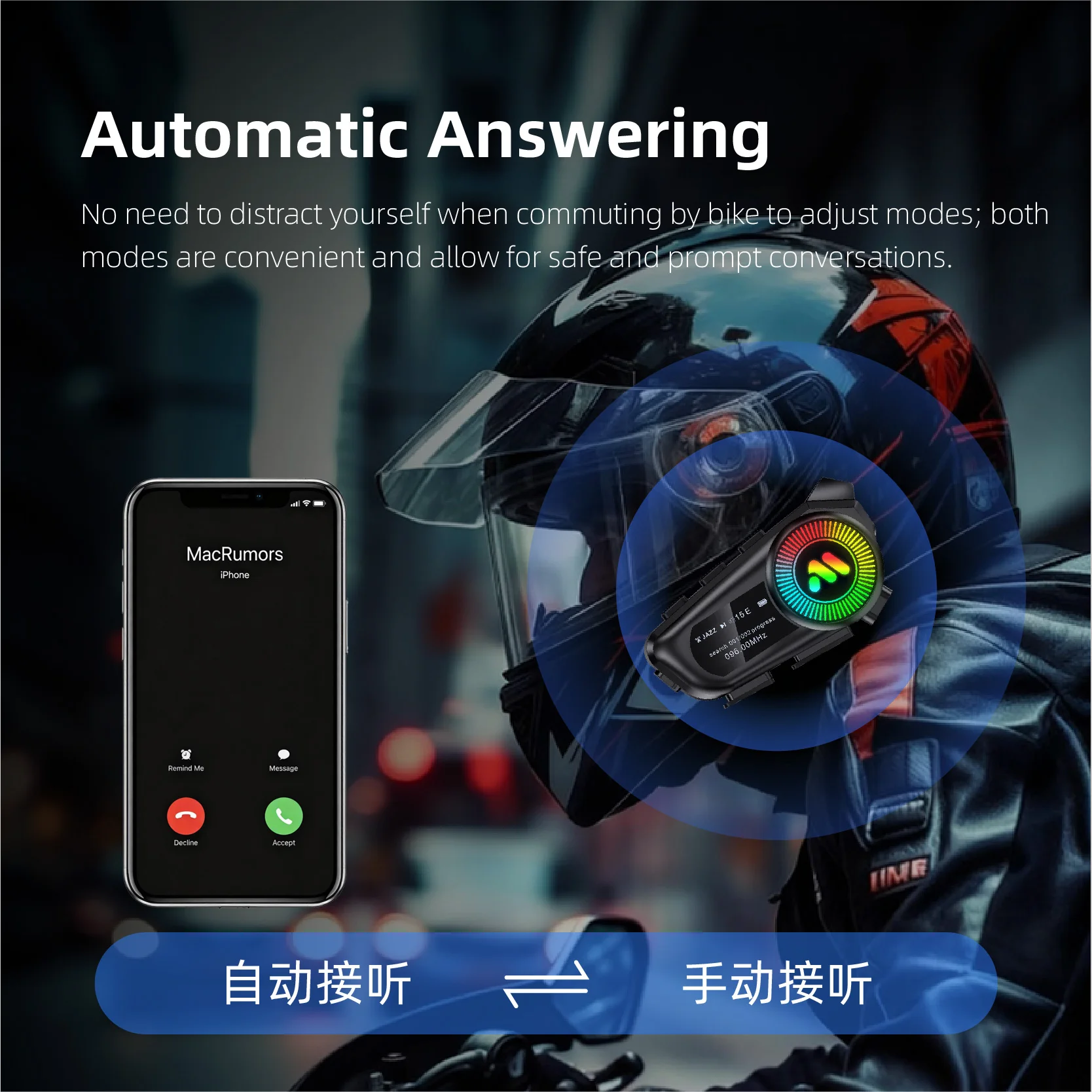 Bluetooth Motorcycle Helmet Headsets Wireless Communication Riding Earphones BT 6.0 FM Radio LED Display TF Card Support image 5