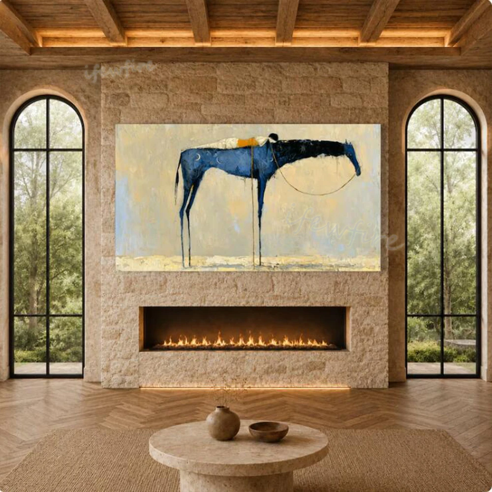 Handmade Abstract Horse Riding Oil Painting Mural 100% Unique Home Decorative Artwork
