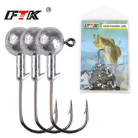 FTK Jig Head Hook 1g-20g All size Round Ball Jig Head Hook Weedless Long Shank Secondary hooks For Soft Worm Fishing