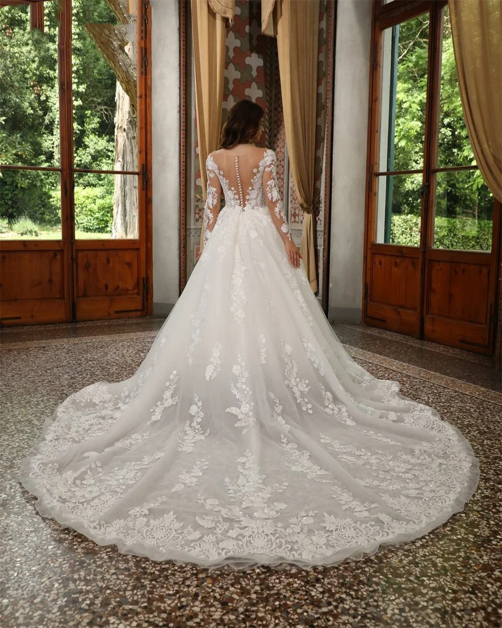 Flavinke Customized BOHO Tulle Wedding Dresses 2025 V-Neck A-Line Lace Appliques Pleated Exquisite Bride Prom Gown Bridal Gowns