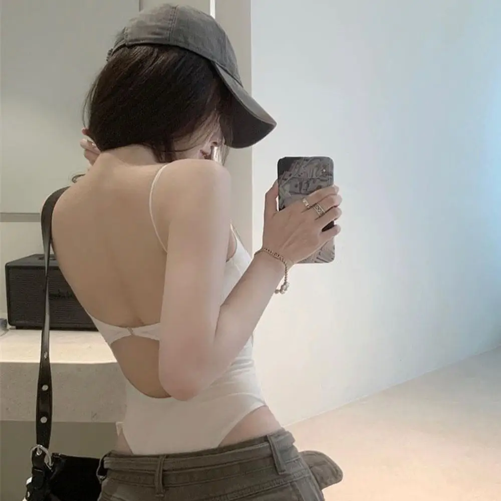 Gorąca Pikantna Dziewczyna Odkryte Plecy Top na Ramiączkach Obcisłe Body Damskie Bez Rękawów Bez Pleców Bodycon Cienkie Ramiączka Damska Modna Czerwona Kamizelka 2025