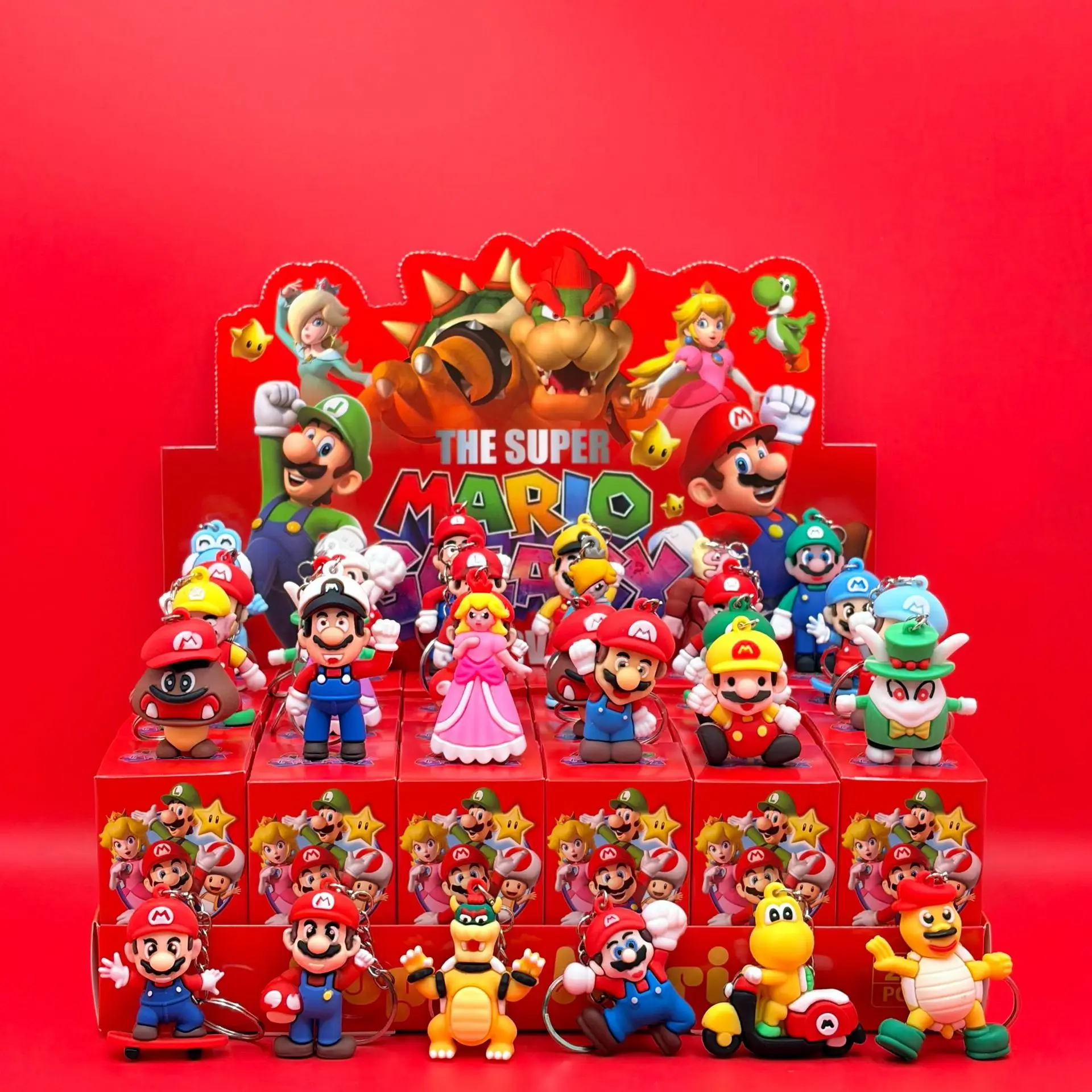 2/24psc Blind box  Super Mario Gashapon Series 2 Keychain Princess Peach Yoshi Bowser Toad Goomba Bag Pendant Backpack Charm Toy