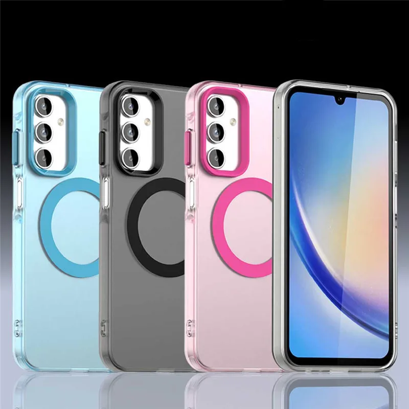

For Samsung Galaxy A15 Case For Samsung A55 A35 A25 A15 4G 5G Cover Translucent Candy Color Matte Magnetic Shockproof Bumper