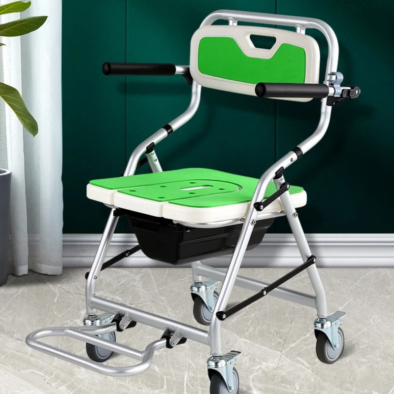 

Foldable Bathroom Chair Mobile Bedside Commode Shower Wheelchair for Elderly People Versatile Shower Chairs Rotatable Handrail