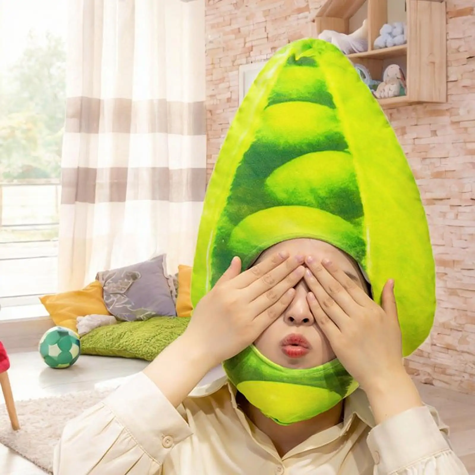 

Cute Vegetable Hat Pea Headpiece Decoration Headgear Hood for Event Cosplay