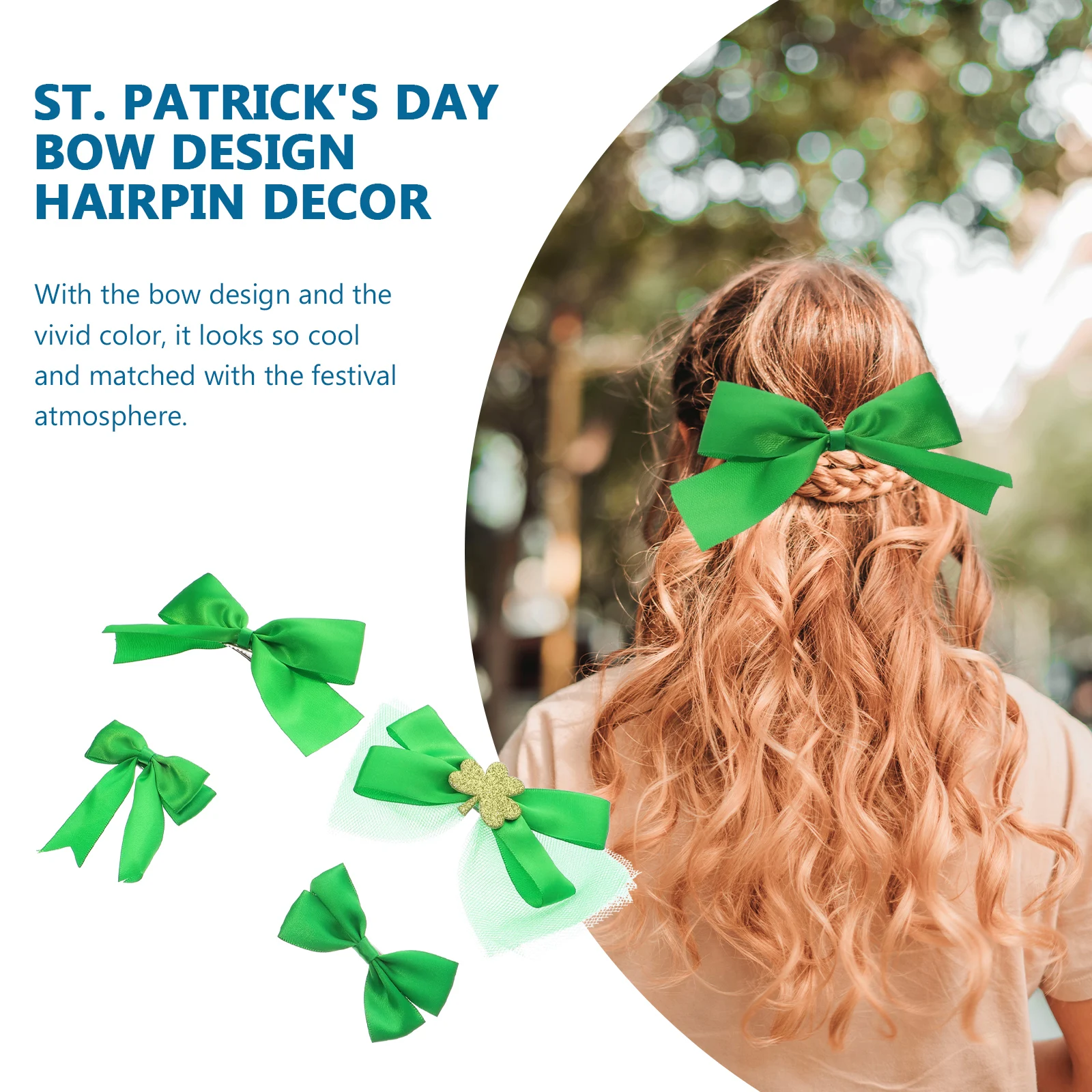 

4 Pcs Bow for Hair Festive Hairpin Clips Styling Patricks Day Accessories Ribbon Decoration Green