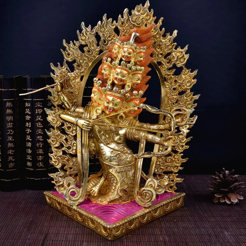 TOP GOOD buddha statue # 32 CM # HOME Talisman  Protection # Tibetan Buddhism Rahula Gilding brass statue