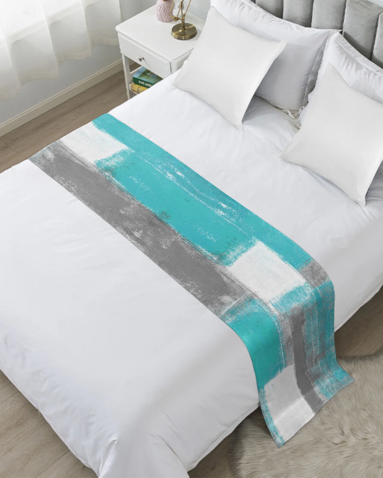 Oil Painting Abstract Geometric Aqua Bedspreads Bed Runner Bed Flag Scarf Home Hotel Decor Bedding Single Queen King Bed Cover