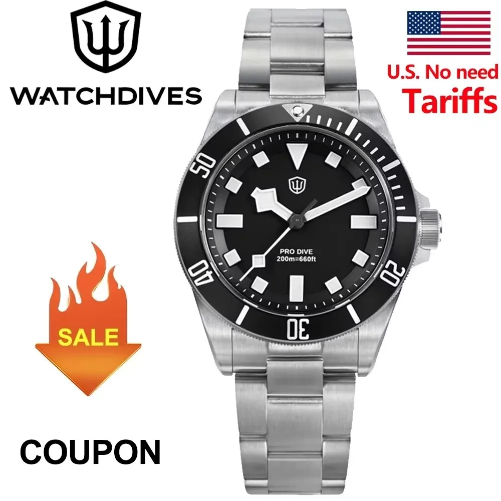 Watchdives WD1969 プロウォッチ VH31 スイープ秒ステンレススチールクォーツムーブメント時計サファイア 200 メートル防水腕時計