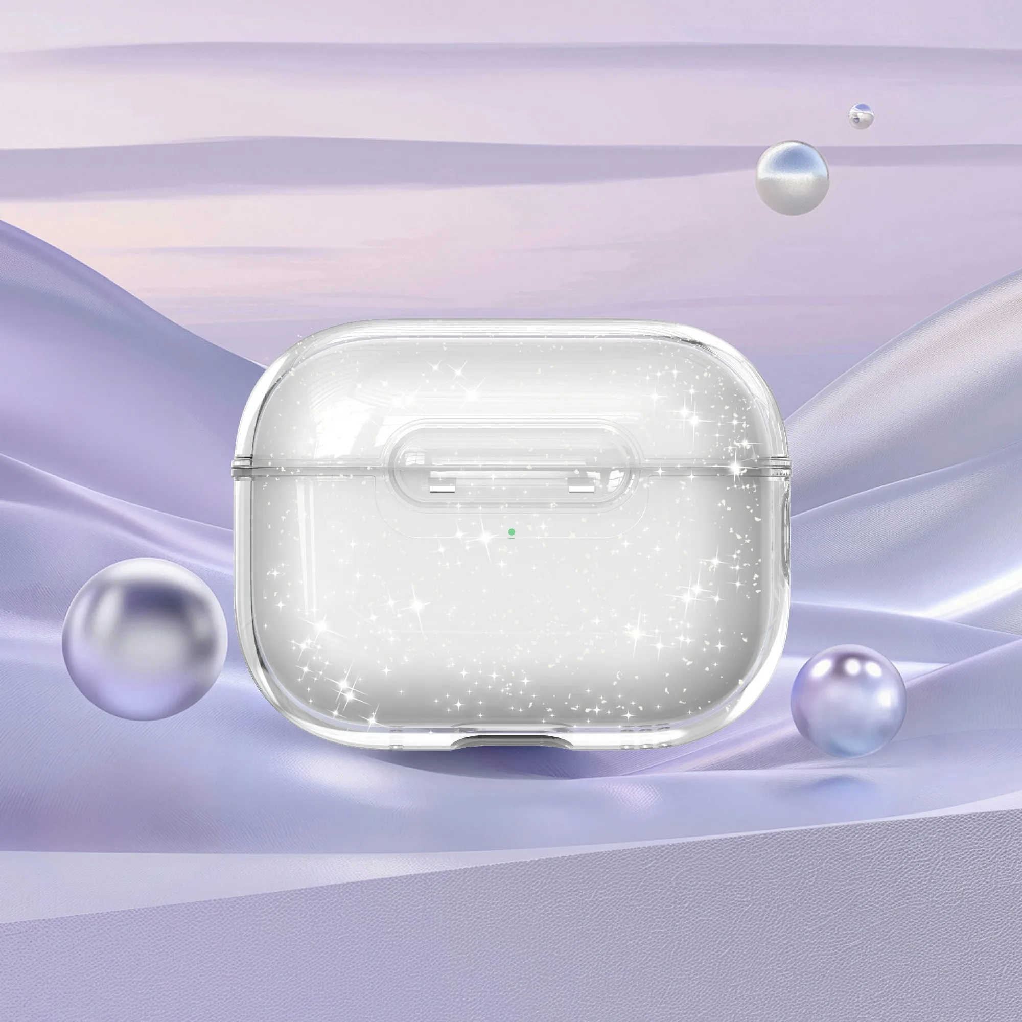 For AirPods Pro 3 Case Clear Gitter TPU PC Shockproof Earphone Cover with Lock Button - Glitter Transparent