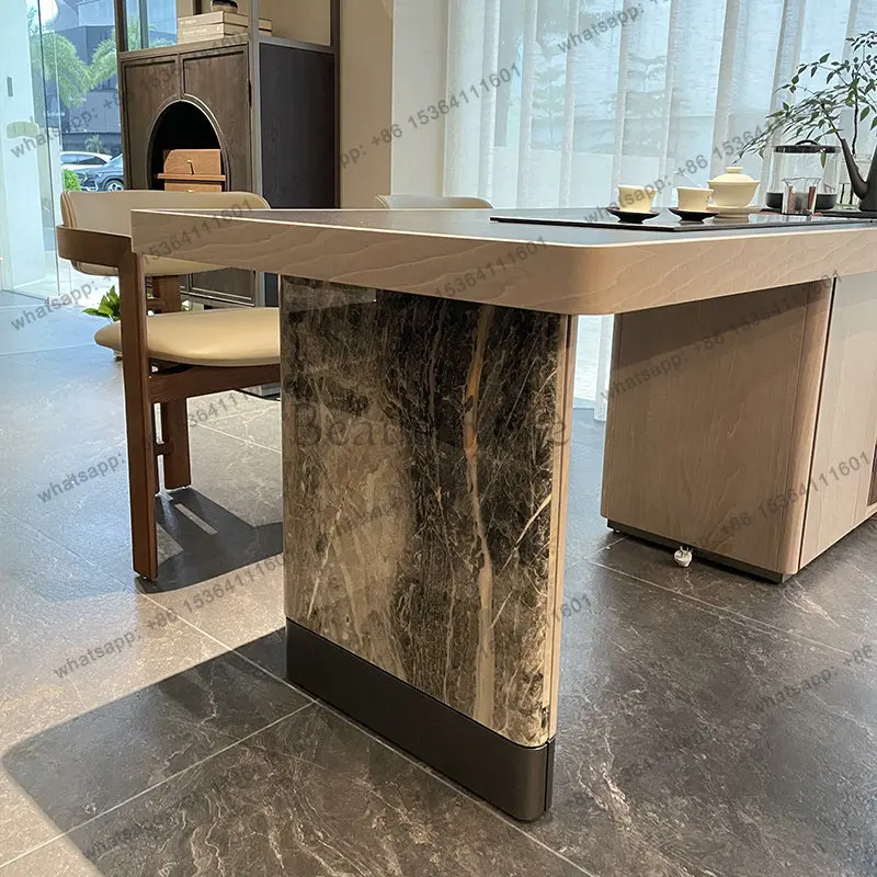 61. Slate solid wood tea table, light luxury high-end tea table