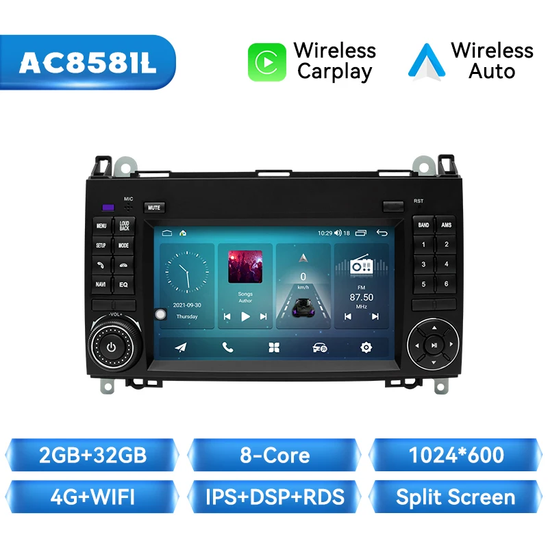 Android 14 Draadloze Carplay Auto Radio Voor Mercedes Benz B200 Sprinter W906 W639 Ab Klasse W169 W245 Viano Vito 8Gb + 128Gb Gps Ips
