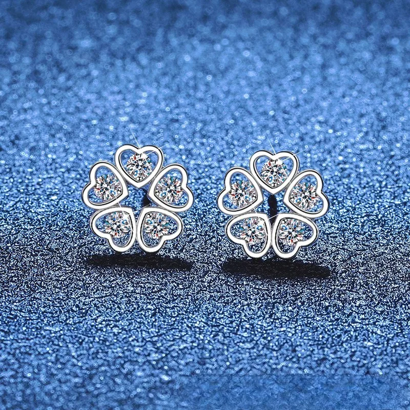 

Серьги-лепестки в форме сердца из стерлингового серебра 925 пробы с бриллиантами, муассанит, корейский свежий стиль, гипоаллергенные серьги-гвоздики для женщин