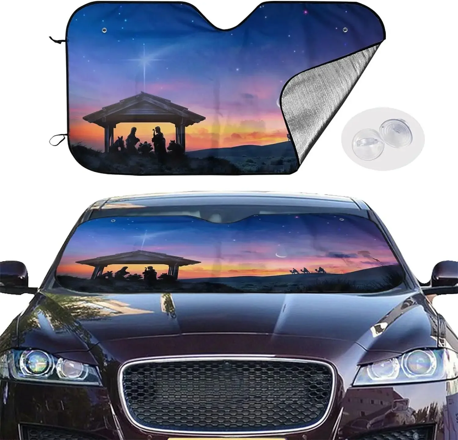 Comet Sunrise Pattern Sun Shade Front Window Sunshade for Most Sedans SUV Blocks Max Uv Rays and Keep Your Vehicle Cool