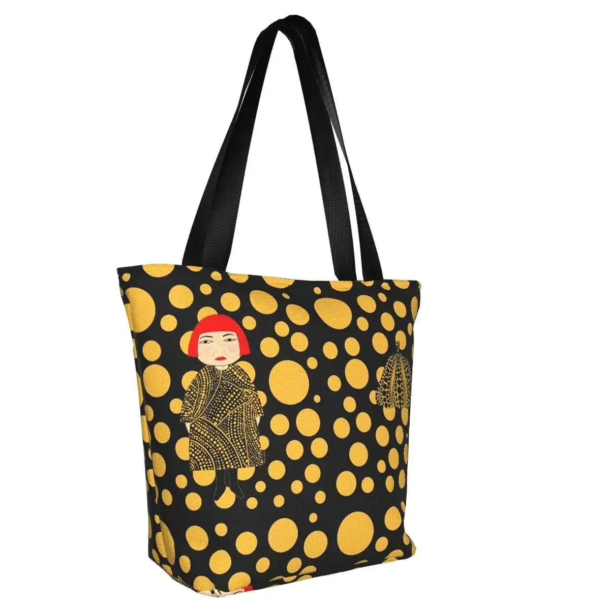 Yellow Dots Yayoi Kusama Pumpkin Shopping Bag Women Canvas Shoulder Tote Bag Washable Abstract Art Groceries Shopper Bags