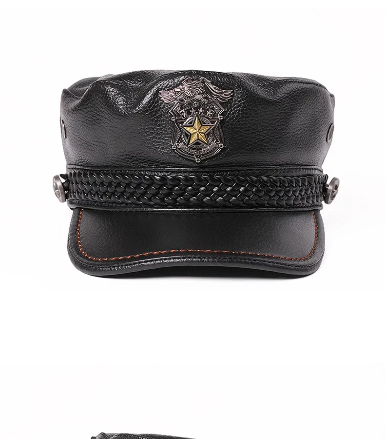 Sombrero de cuero genuino Gorras de motocicleta para hombres y mujeres gorra de piel de vaca de capa superior de moda informal alemana