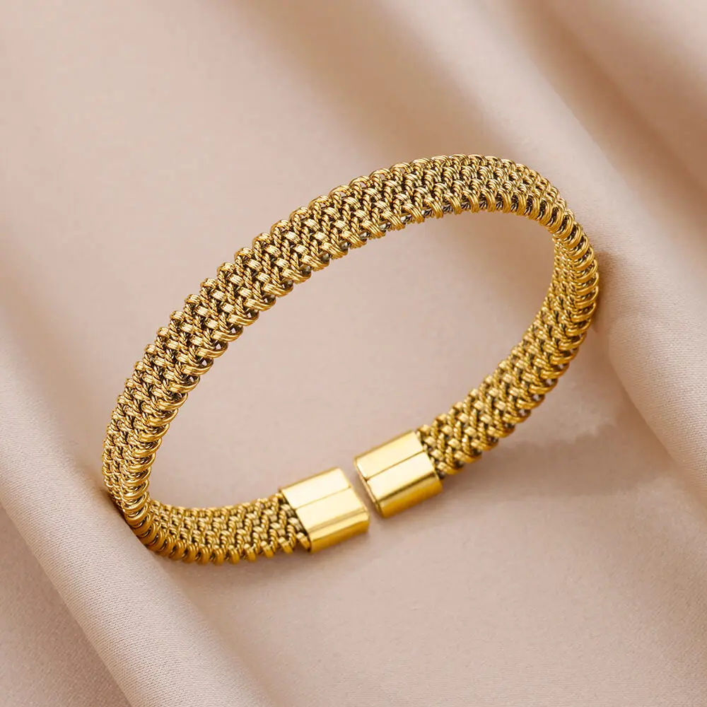 316L Stainless Steel Bangles For Women Vintage Punk Open Wide Bangle Bracelets Exquisite Wedding Jewelry Gift