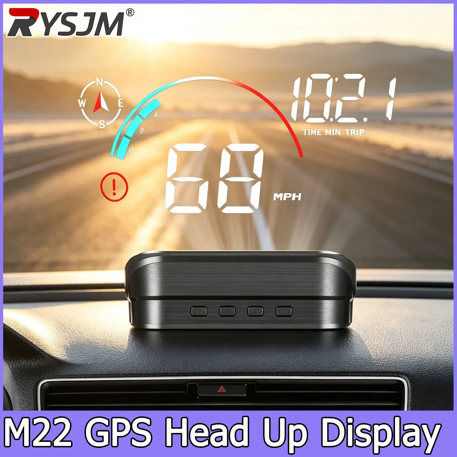 M22 Car HUD Head Up Display Speedometer LCD Projection On Glass Windshield Projector For All Cars Universal Clock Compass Time