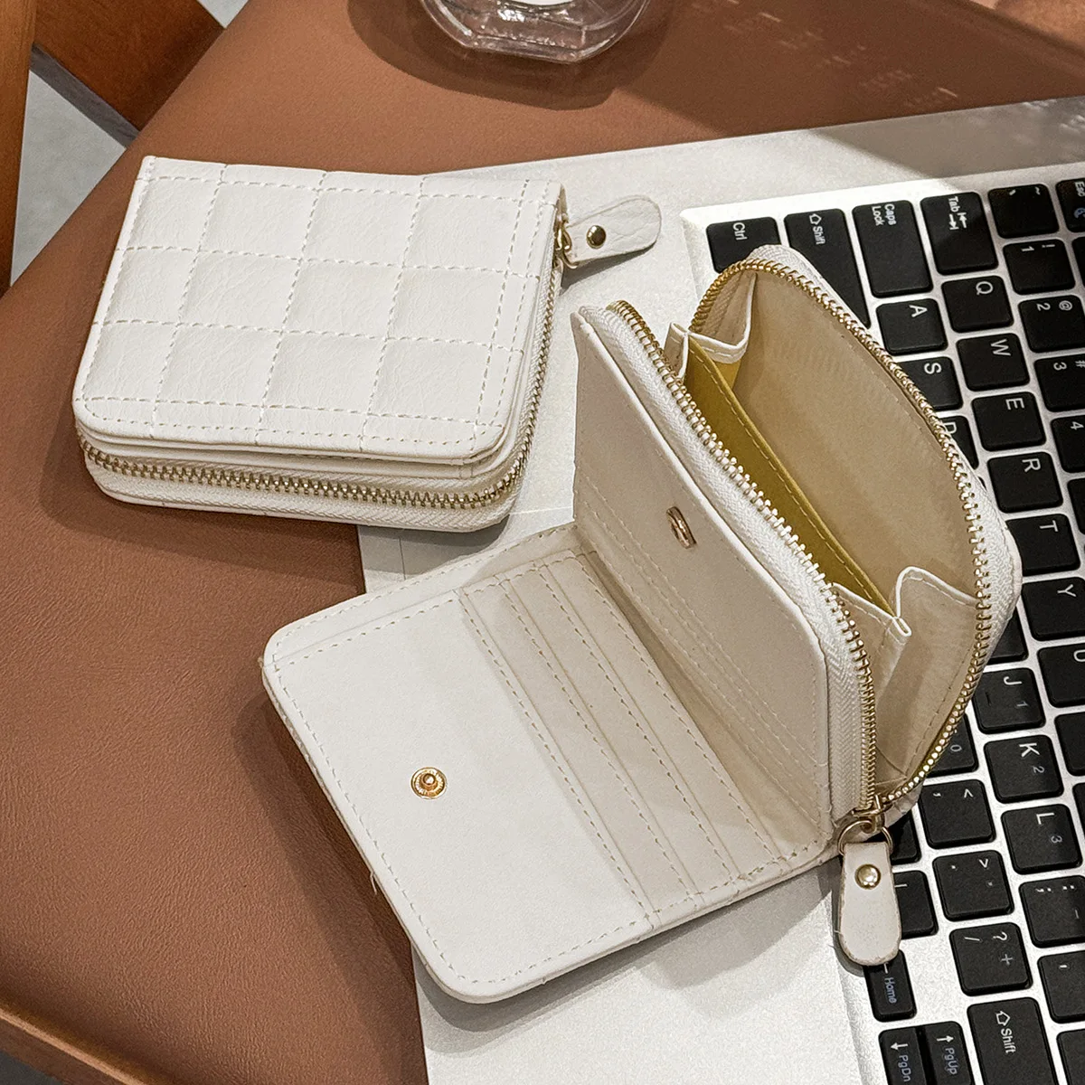 

2Pcs Women Small Wallet Compact Zipper Purse Fashion Solid Color Coin Wallets Clutch Bag with Multiple Card Slots