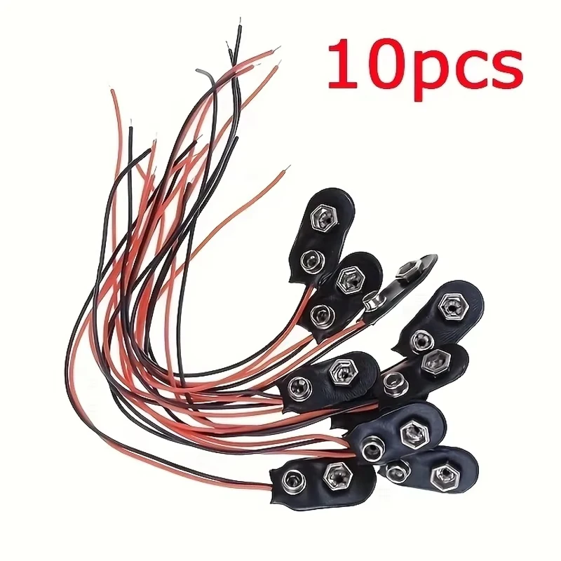 10pcs 9V Battery Clips 10cmBlack Red 2Wired Cable Connection Connector Buckle 9 Volt Battery Clip Connector Battery Holder