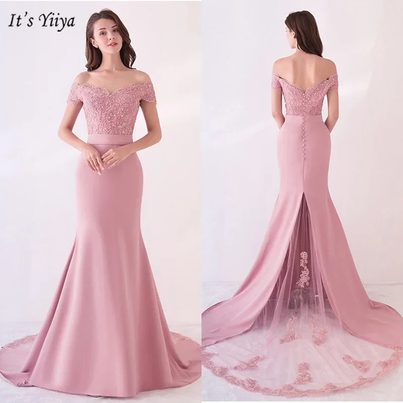 Es ist Yiiya Maßgeschneidertes Abendkleid, rosa Applikationen aus der Schulter, Meerjungfrau, nachgestelltes Damen-Partykleid in Übergröße, Robe De Soiree