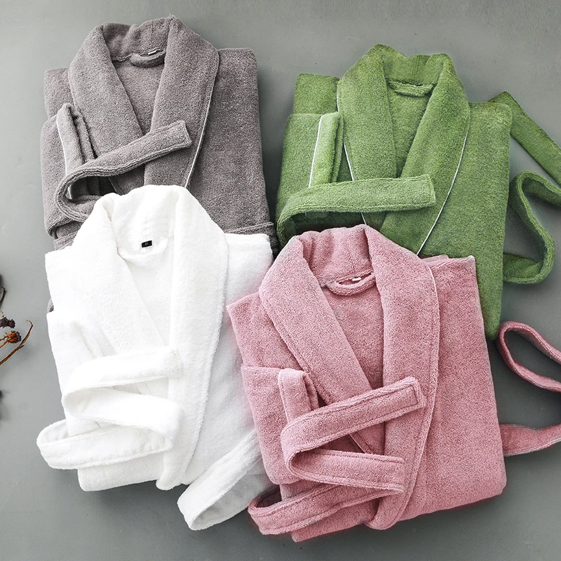 Pure color Towel fabric Pure cotton robes women and men simple lovers bathrobes Hotel couples kimono robes 0953