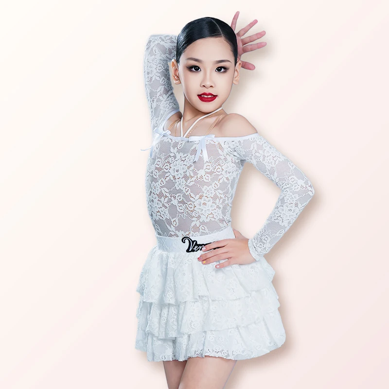

Vennystyle Latin Dance Dress Women's Strapless OffShoulder Lace Bow Breathable Top Skirt Set for Salsa Performance