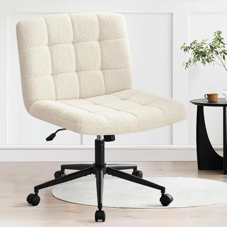

Wide Desk Chair, Faux Fur Upholstered Office Chair with Wheels, Adjustable Accent Chair with Thicken Seat, Computer Chair
