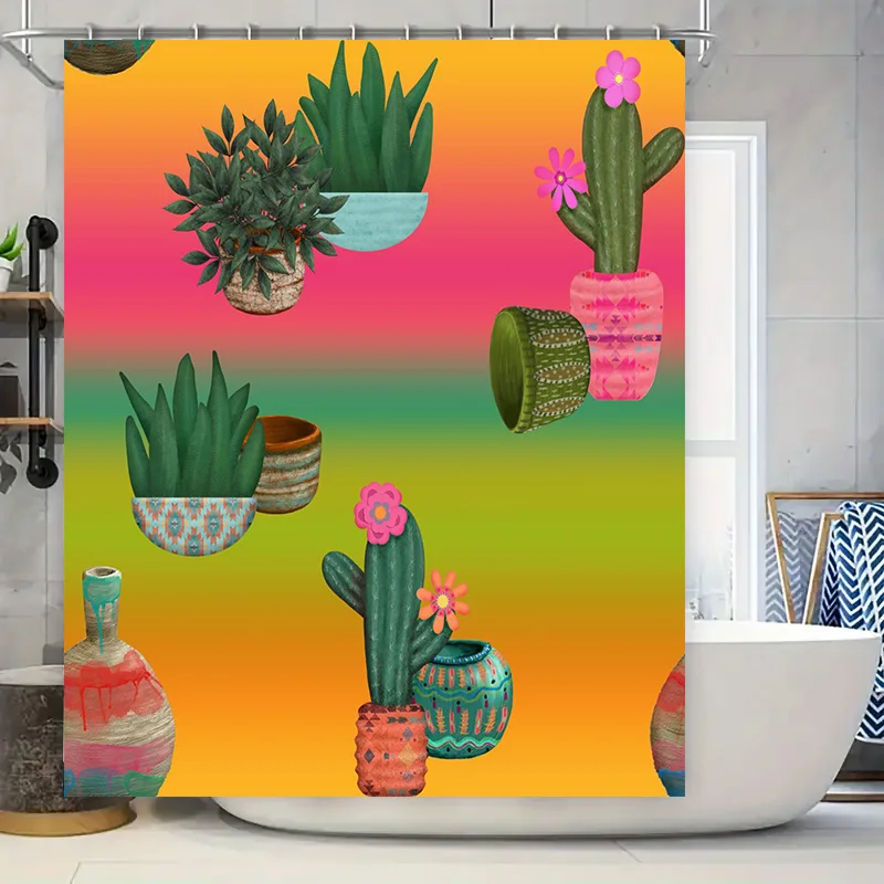 

Набор занавесок для душа Brighten Your Bathroom with a Touch of Nature с 3D-принтом кактуса ярких цветов для домашнего декора