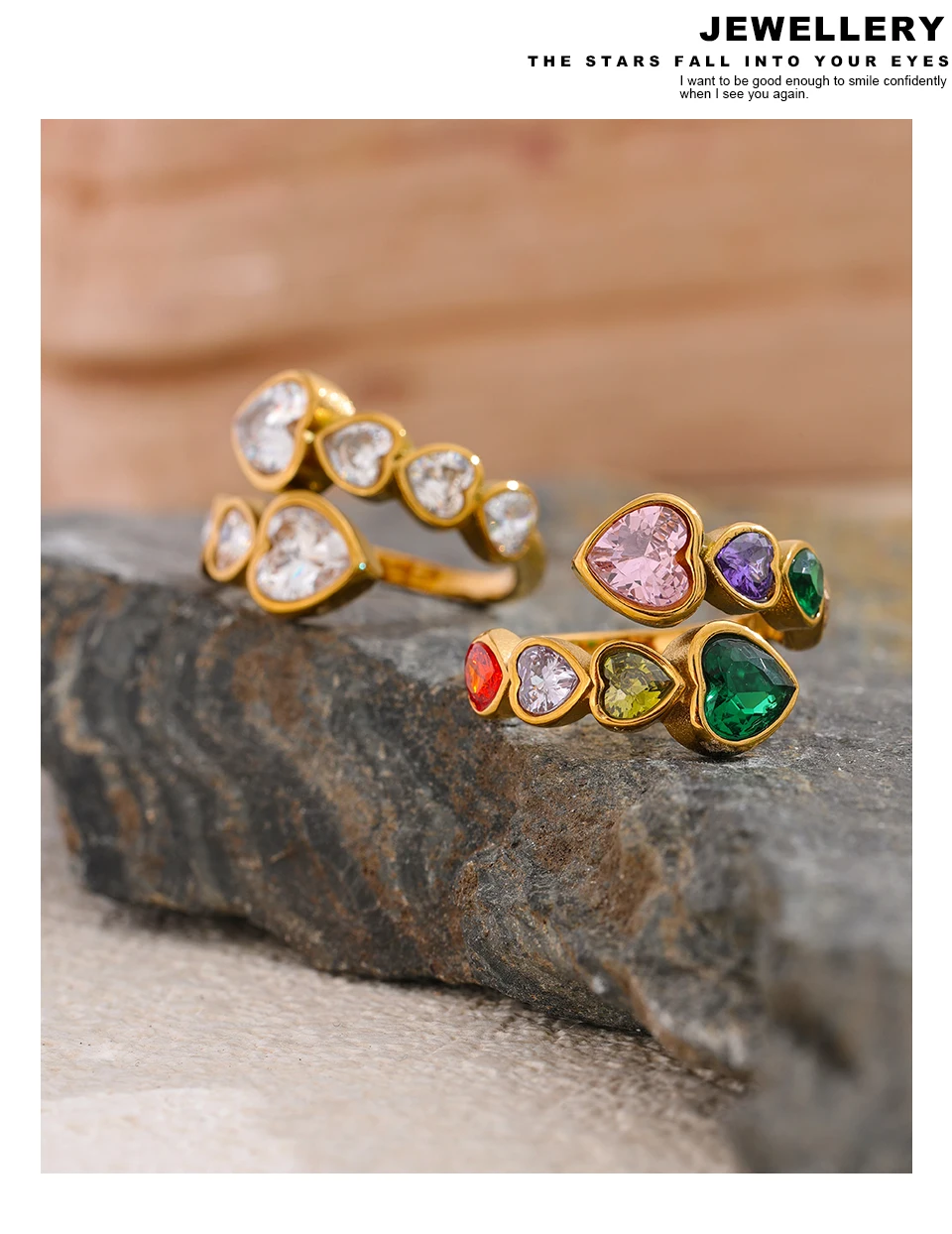 Yhpup Zarte Zirkonia Herz Edelstahl Gold Farbe Einstellbar Mode Offenen Ring Hohe Qualität Chic Charm Schmuck – Detail 13