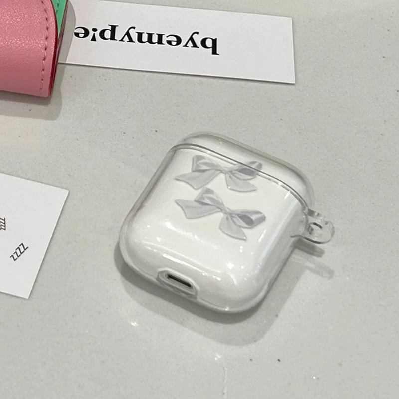 In Korea urocza kokardka przezroczyste etui dla AirPods 3 Pro 2 1 etui na słuchawki stylowa miękka silikonowe etui ochronne Funda