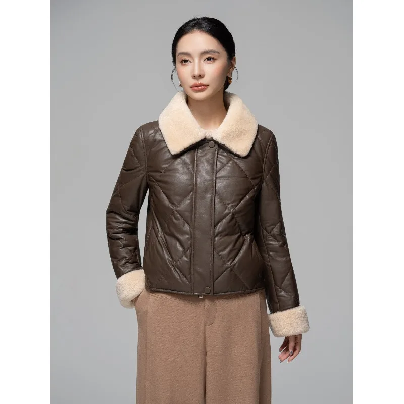 AYUNSUE Real Leather Down Jacket Woman Short Fashion Jackets for Woman 2026 Winter Commute Outerwear Woman Clothes ropa mujer
