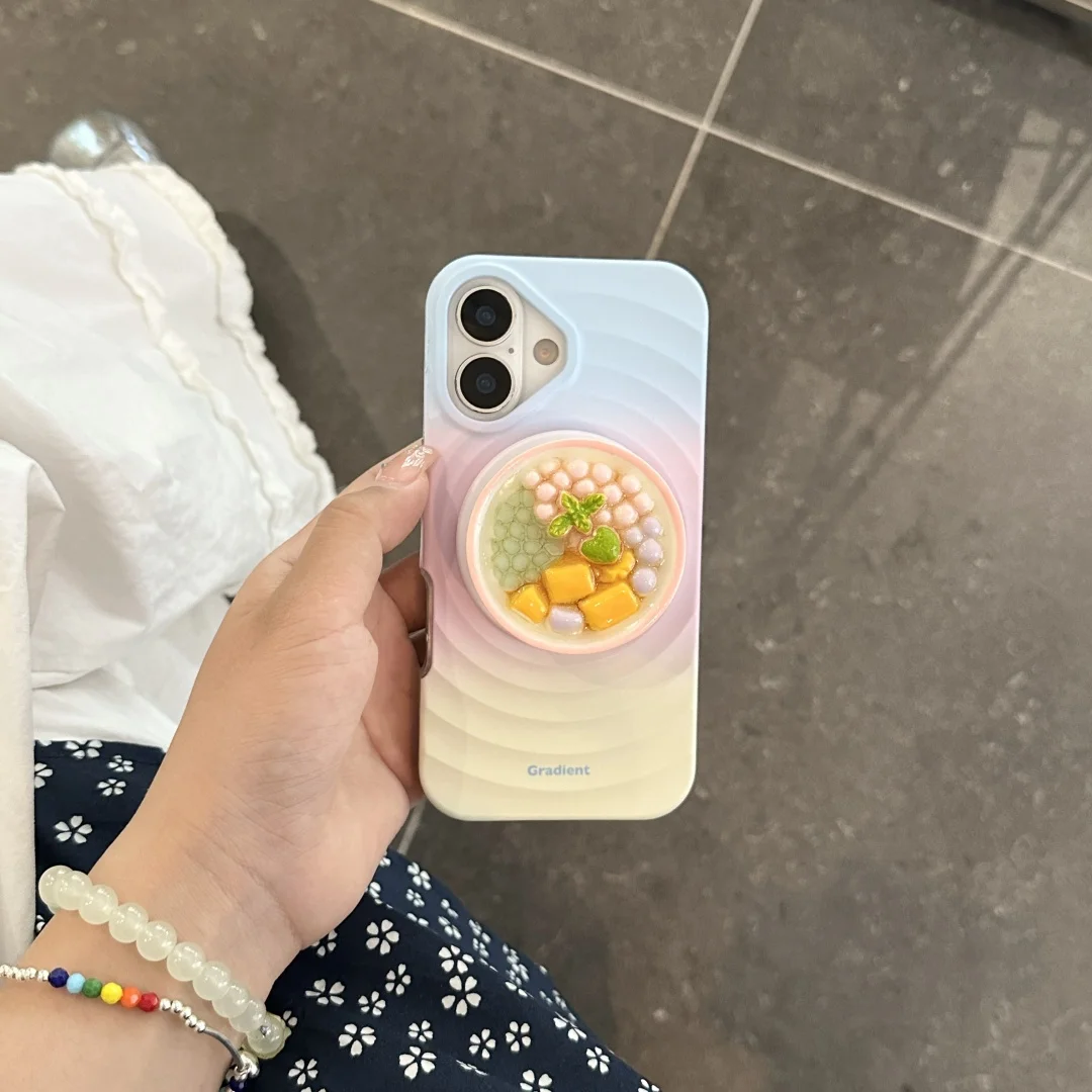 

Luxury Cute Splicing Color Magsafe Wireless Charge Case For iPhone 13 14 15 16 Pro Max 3D Cartoon Fruit Sago Magnetic Stand ﻿