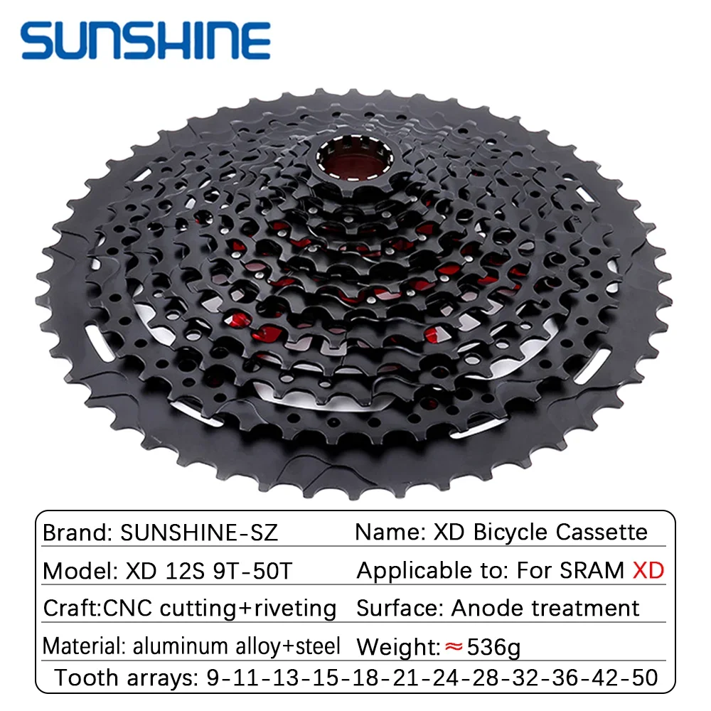 SUNSHINE XD Structure Bicycle Cassette 12Speed 9T-50T Black Mountain Bike Freewheel 12V for Sram XD Freehub for GX EAGLE XX1 X01