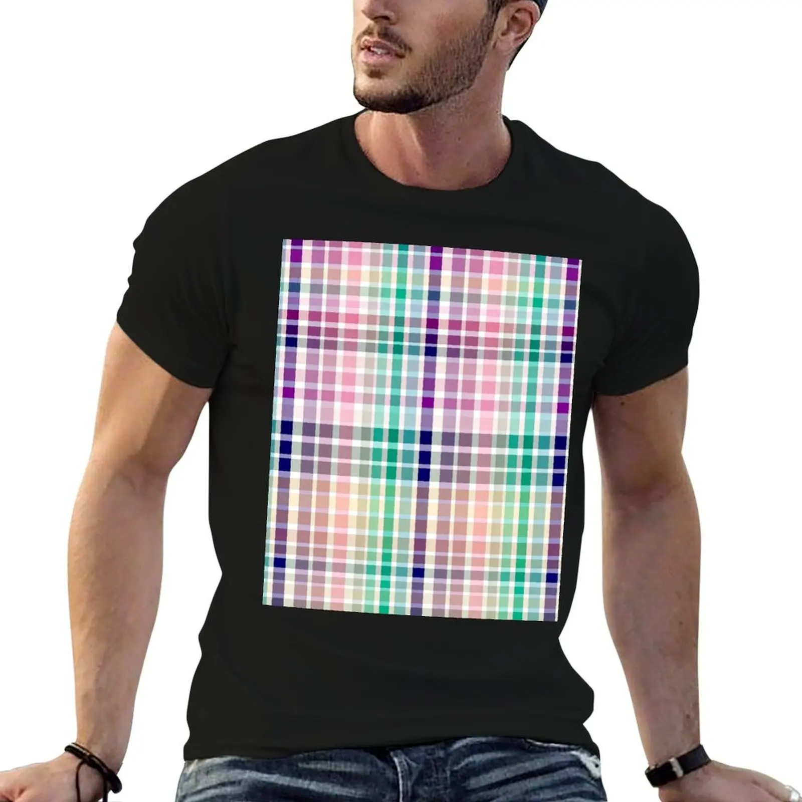 

Modern Pastel Colors Plaid Pattern T-Shirt man t shirts for men casual t shirt man designer T-Shirt