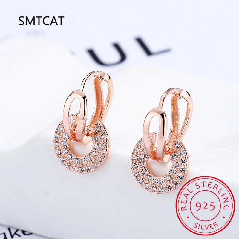 

Минималистичные серьги-кольца из стерлингового серебра 925 пробы, модные готические круглые квадратные серьги-кольца с фианитом для женщин, свадебные ювелирные украшения DA2490