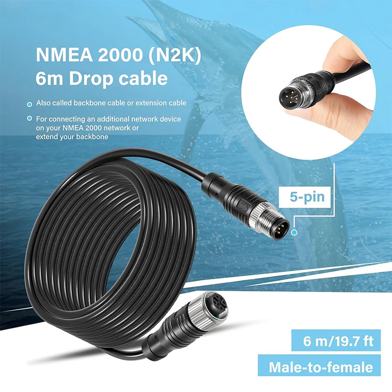 

NMEA 2000 (N2K) 6m-Foot Drop Cable Backbone Cable Extension Cable Fit for Lowrance Simrad B&G Navico Garmin Networks