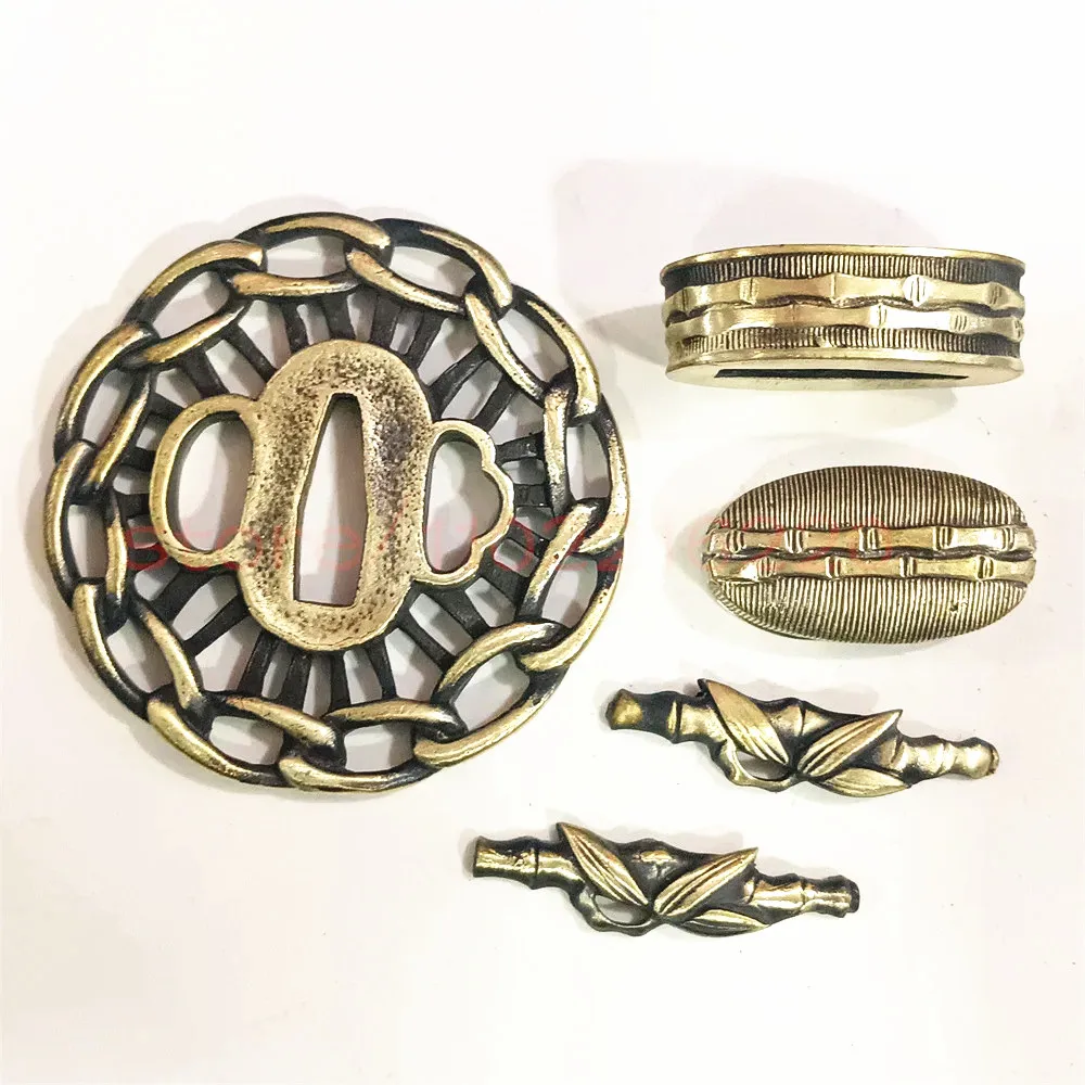 Exquisite Bamboo Brass Tsuba Handguard Guard Copper Fuchi Kashira Menuki For Real Japanese Japan Samurai Katana Sword Fittings
