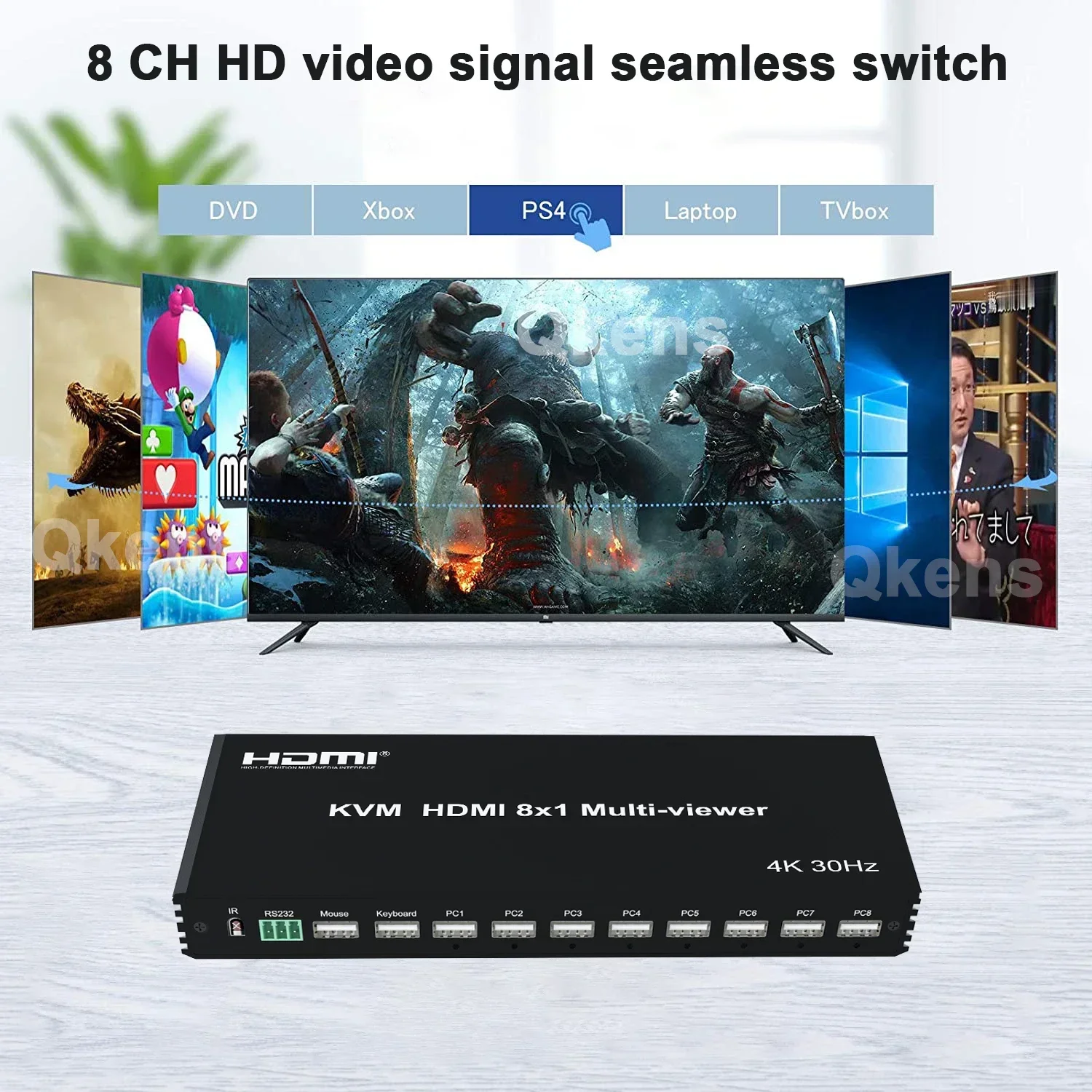 موزع شاشة متعددة المشاهد HDMI KVM ، 4K 8X1 ، 4x1 HDMI KVM رباعية المشاهد ، مفتاح سلس ، تجزئة للماوس ولوحة المفاتيح USB