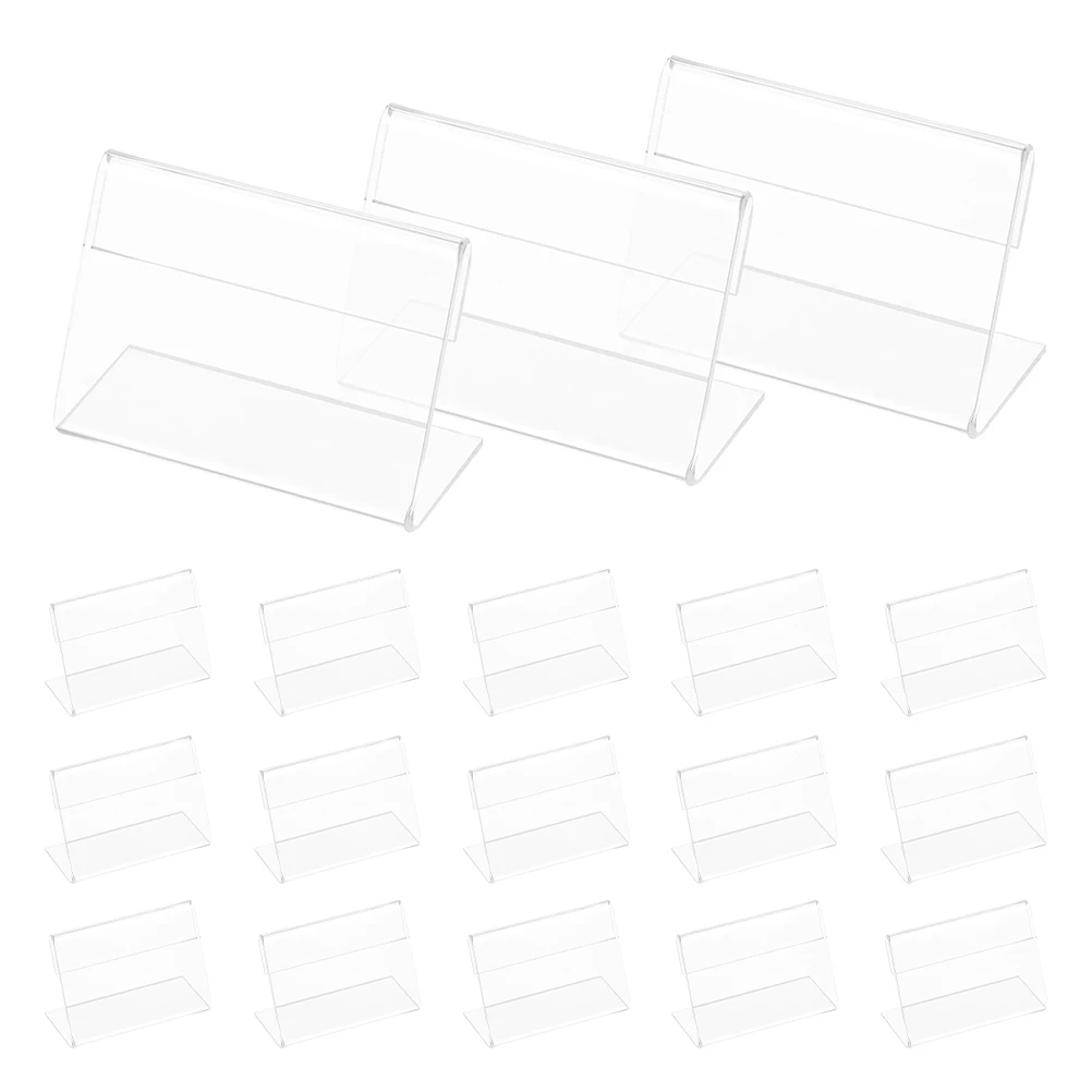 

30 pcs Acrylic Display Stand Clear Sign Holders Desk Name Cards Holder Food Labels Business Card Displays Mini Desk Organizers