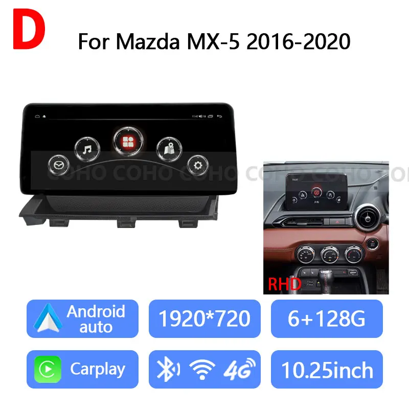 10,25 Zoll Für Mazda MX-5 2016-2020 Auto-Multimedia-Videoplayer Radio GPS-Navigation Android14 8-Kern 8+256GB Abnehmbarer Drehknopf