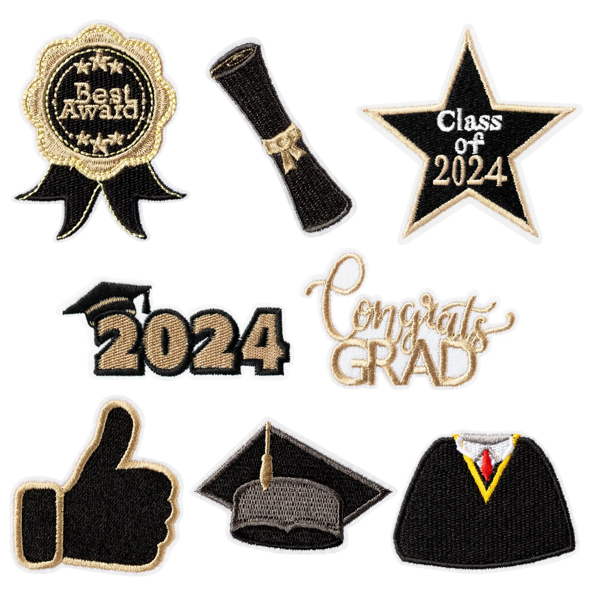 Patches bordados graduação, Ferro em remendos, 2024, 8pcs