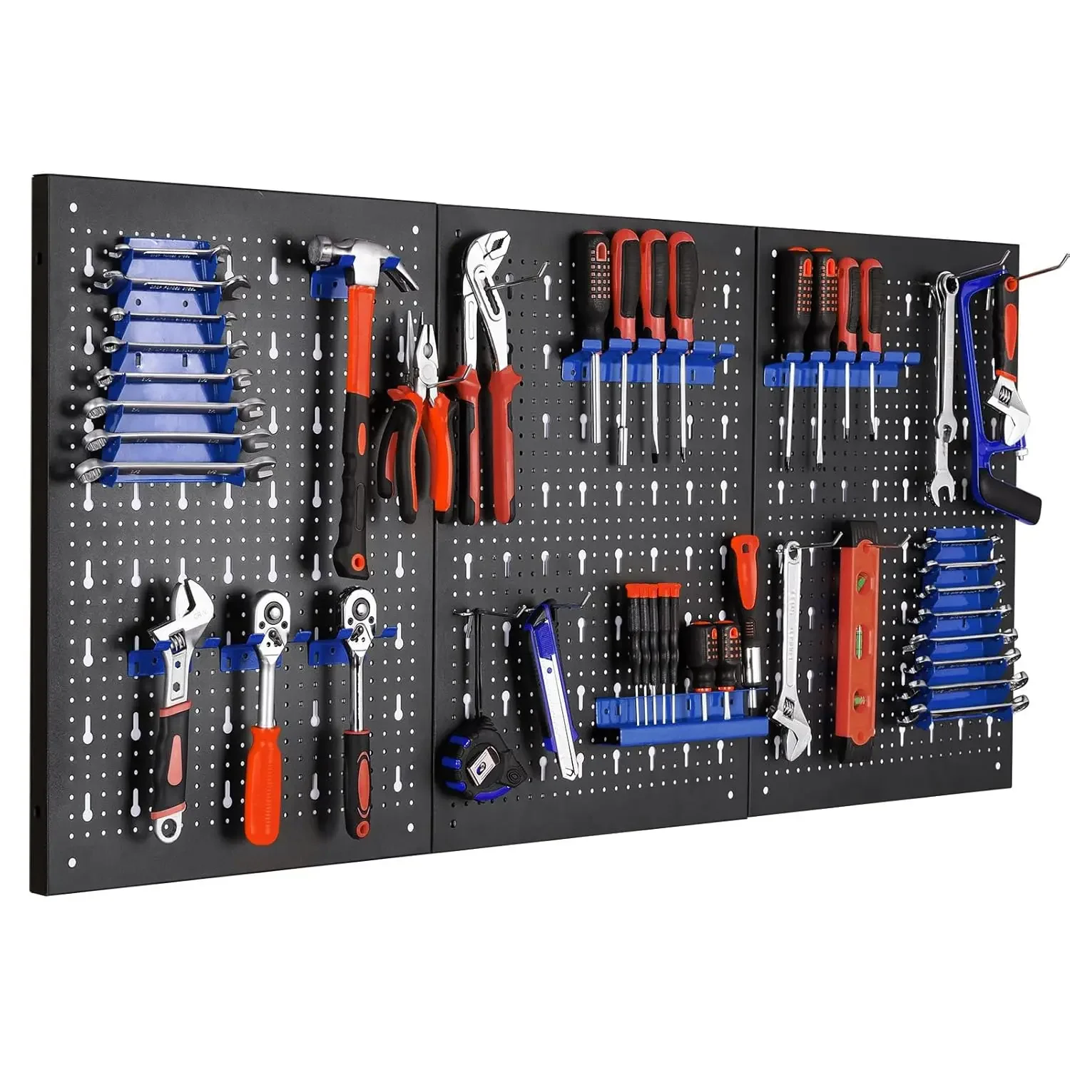 120x60cm Metalowy organizer ścienny z haczykami Zestaw 17 szt., pojemniki do przechowywania w garażu i panelowy organizer na narzędzia Pegboard