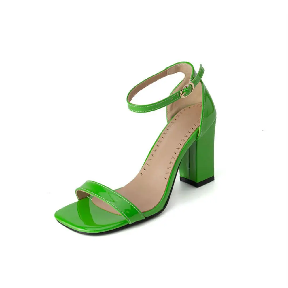 Sandalias de tacón grueso de 8,5 cm para mujer, con punta abierta, de charol, con correa en el tobillo, multicolor, tallas grandes 32-54, zapatos para trabajo y fiesta M2011 A